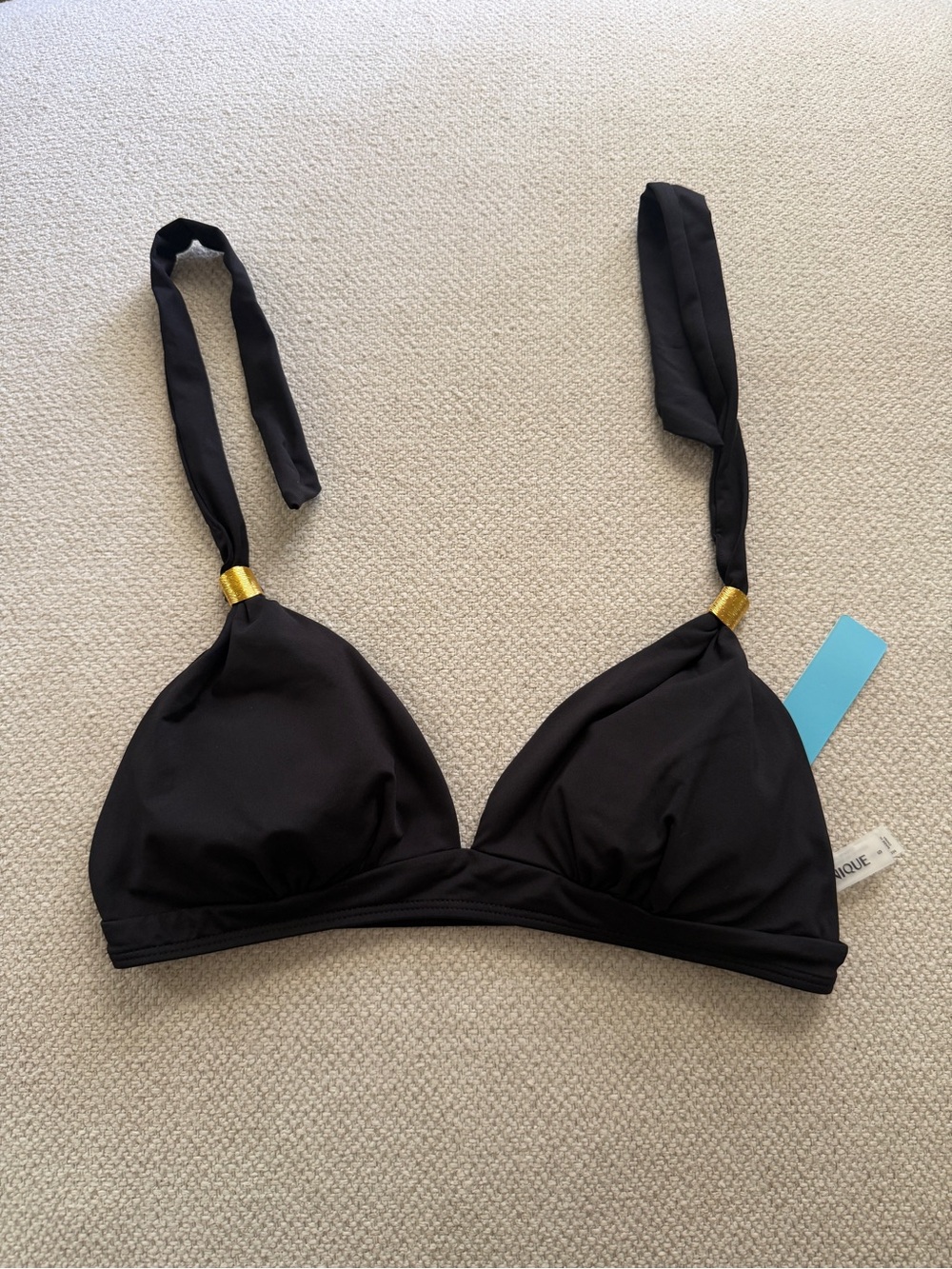 Yonique Black Triangle Bikini Top